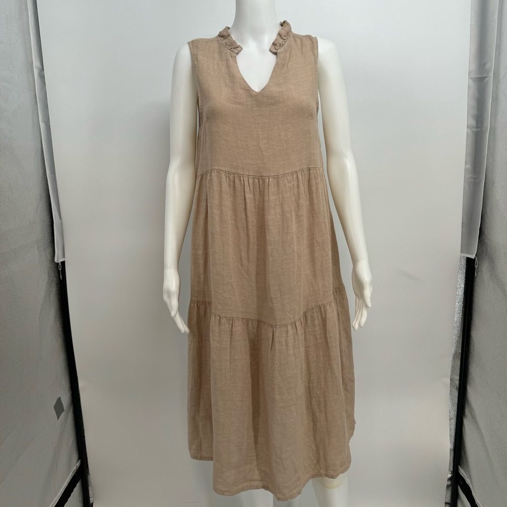 NWT Le Ragazze Taupe Linen Midi Dress Size XS Italian Dress New